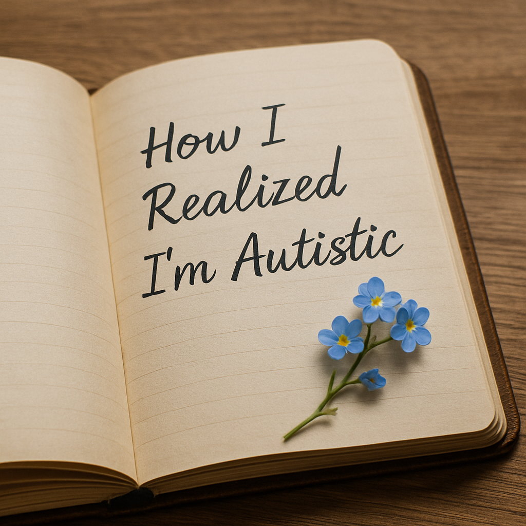 Open vintage journal with dried forget-me-no flowers on the pages