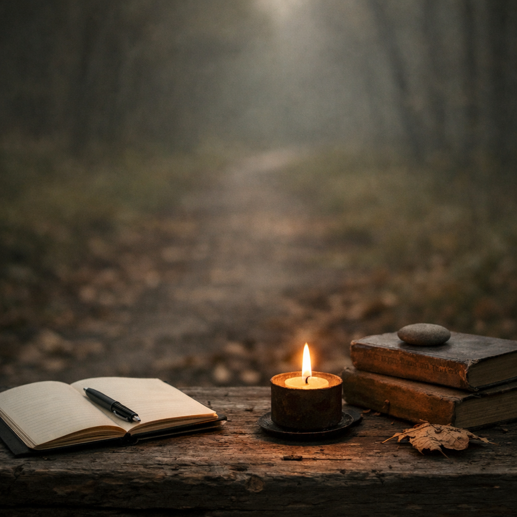A quiet, dimly lit still life with a worn chair and soft natural light, symbolizing the emotional and physical cost of continuing after loss.