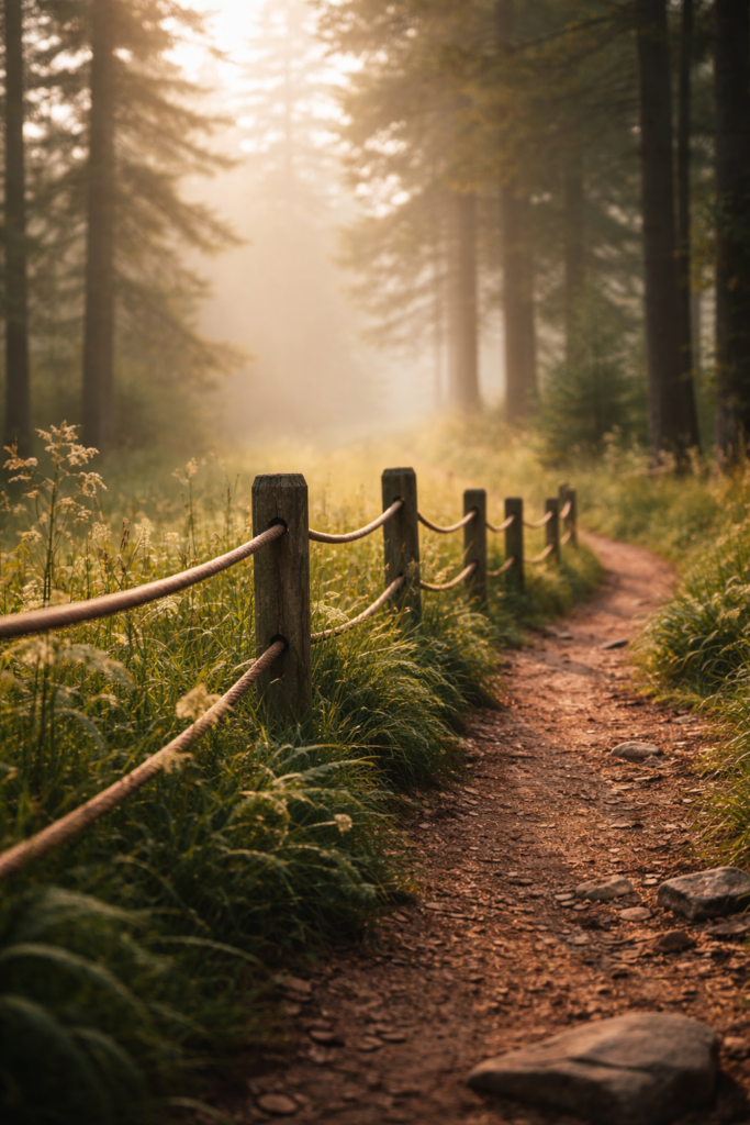 A natural boundary in a quiet landscape, marking a clear edge without force or confrontation